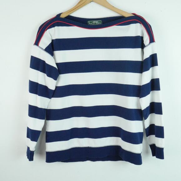 Ralph Lauren Medium Top Nautical Stripe Sail Club Patch Preppy Boating 90s Y2K - Picture 2 of 7
